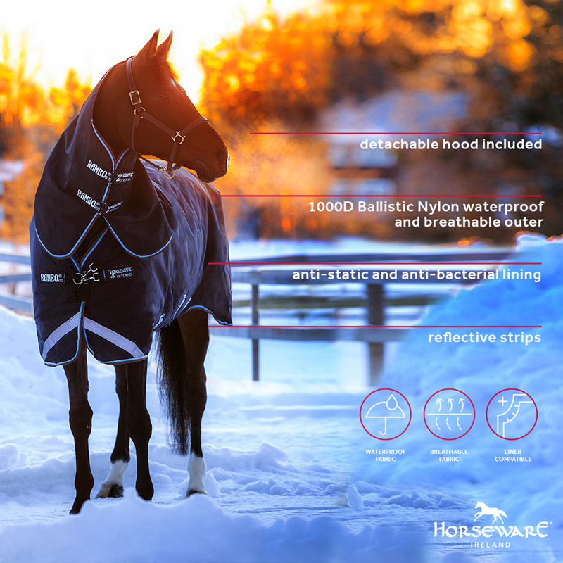 Horseware Rambo Duo Turnout Rug Bundle - Navy/Sky Blue/Brown-6